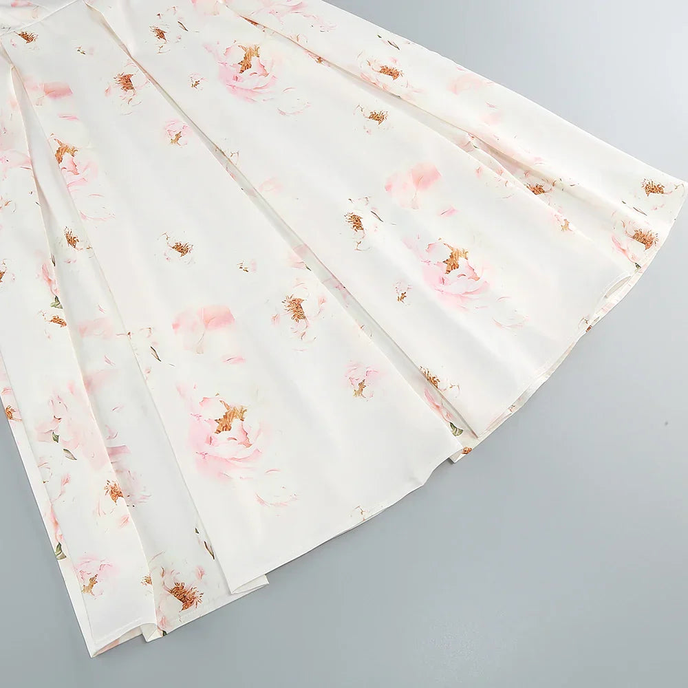 Floral printed strapless back tied rope dress