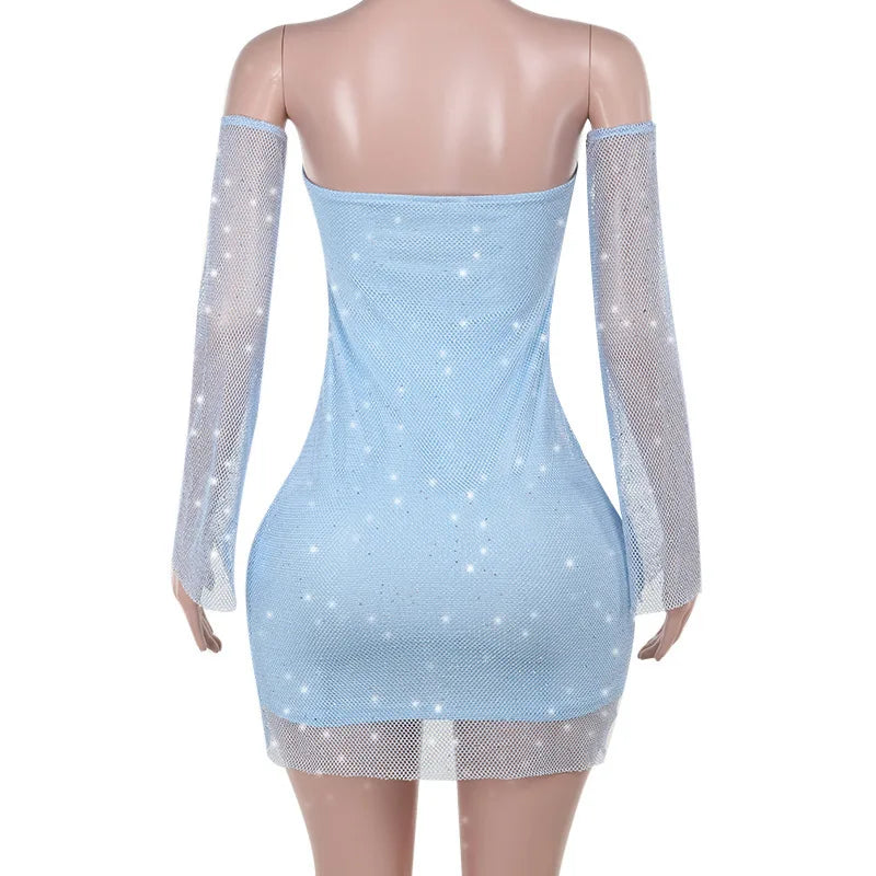 Off Shoulder Backless Long Sleeve Mini Dress