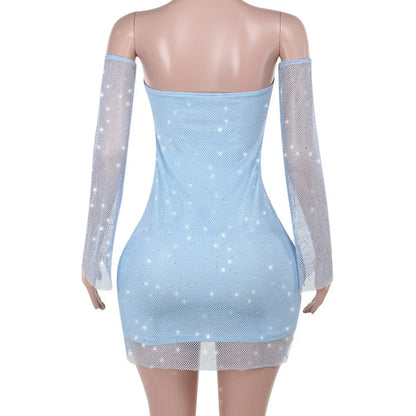 Off Shoulder Backless Long Sleeve Mini Dress