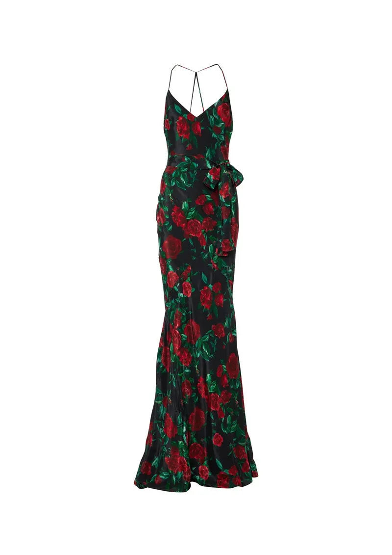 Halter Backless Print Sleeveless High Waist Long Dress