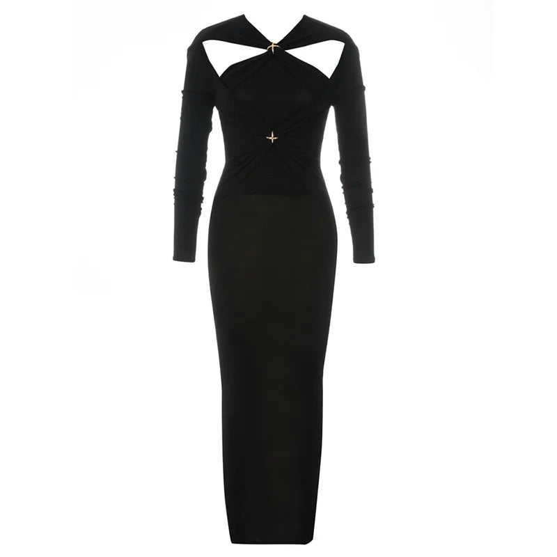 Black Full Sleeve Sequined Long Dress