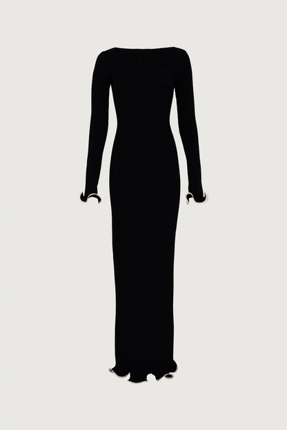 Knit Midi Dress with Ruffle Trim