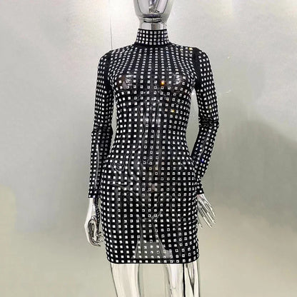 Diamond Crystal Long Sleeved Mini Dress