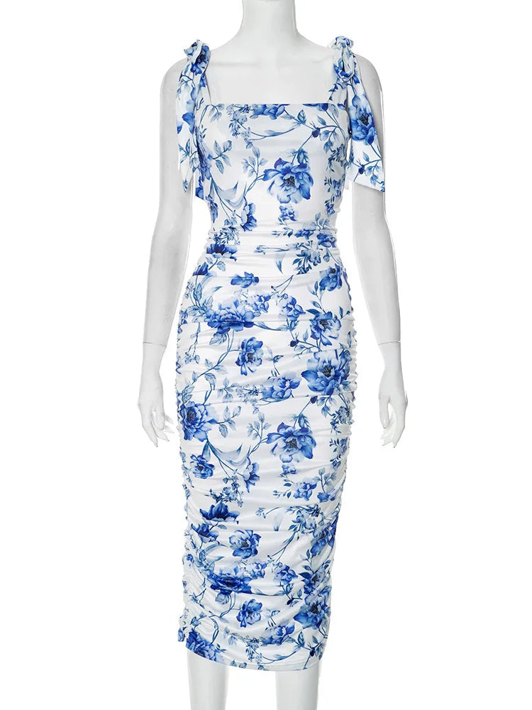 Floral Print Square Collar Midi Dress