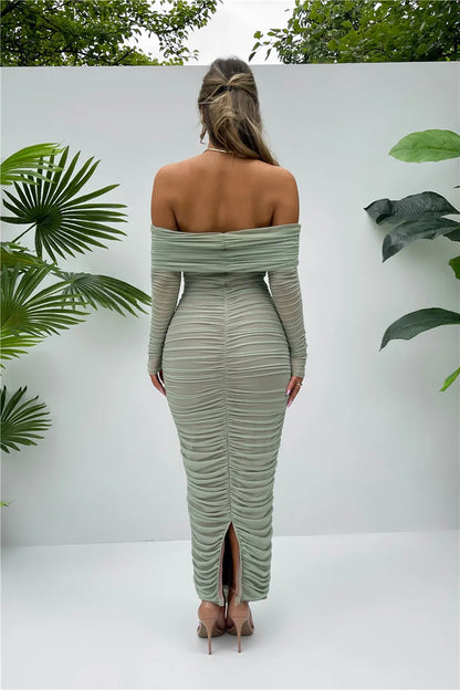 Off-shoulder Slash Neck Solid Maxi Dress