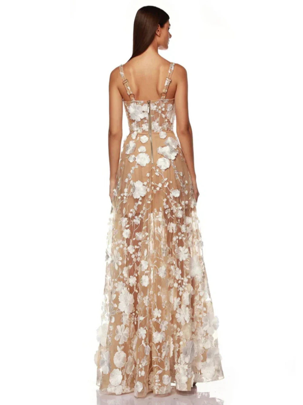 Floral Embroidered Mesh Maxi Dress