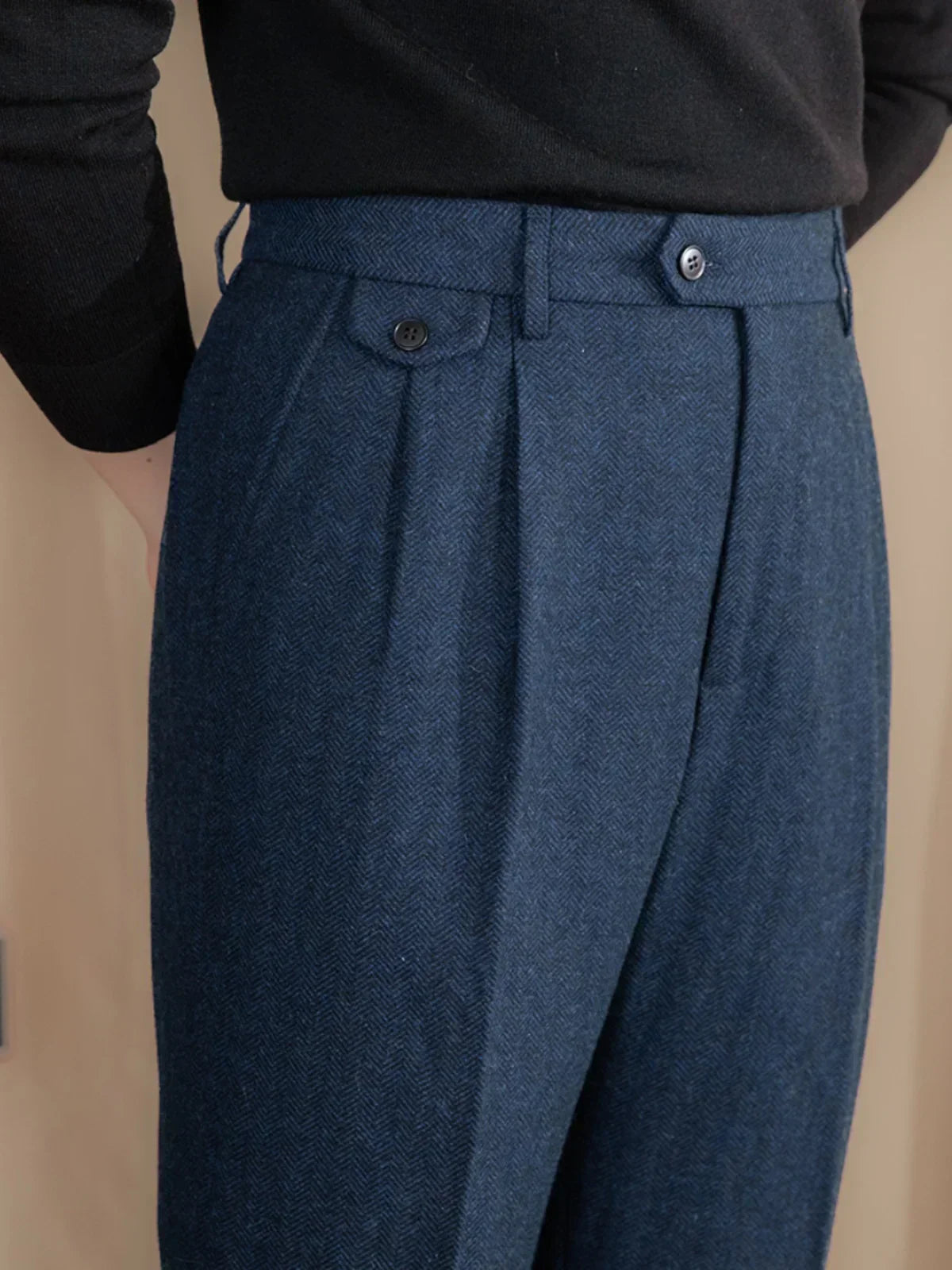 Wool Herringbone Trousers | Side Adjusters | Maison Collection