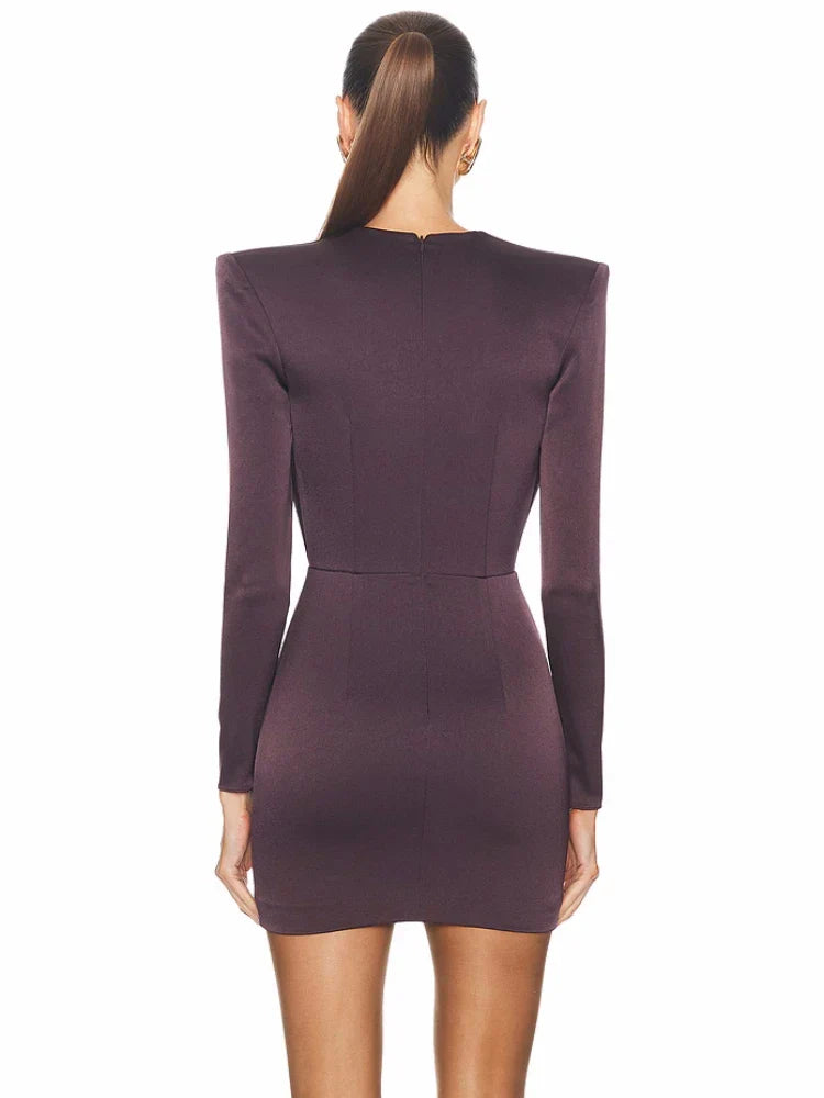 Deep V Neck Folds Design Long Dress