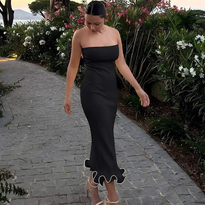 Frill Trim Tube Midi Dress