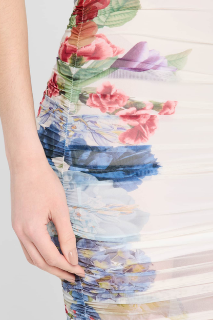 Searia Floral Off Shoulder Ruched Top & Midi Skirt Set