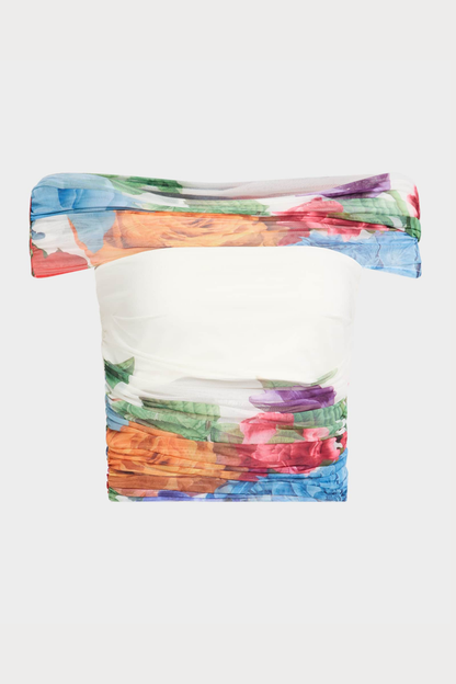 Searia Floral Off Shoulder Ruched Top & Midi Skirt Set