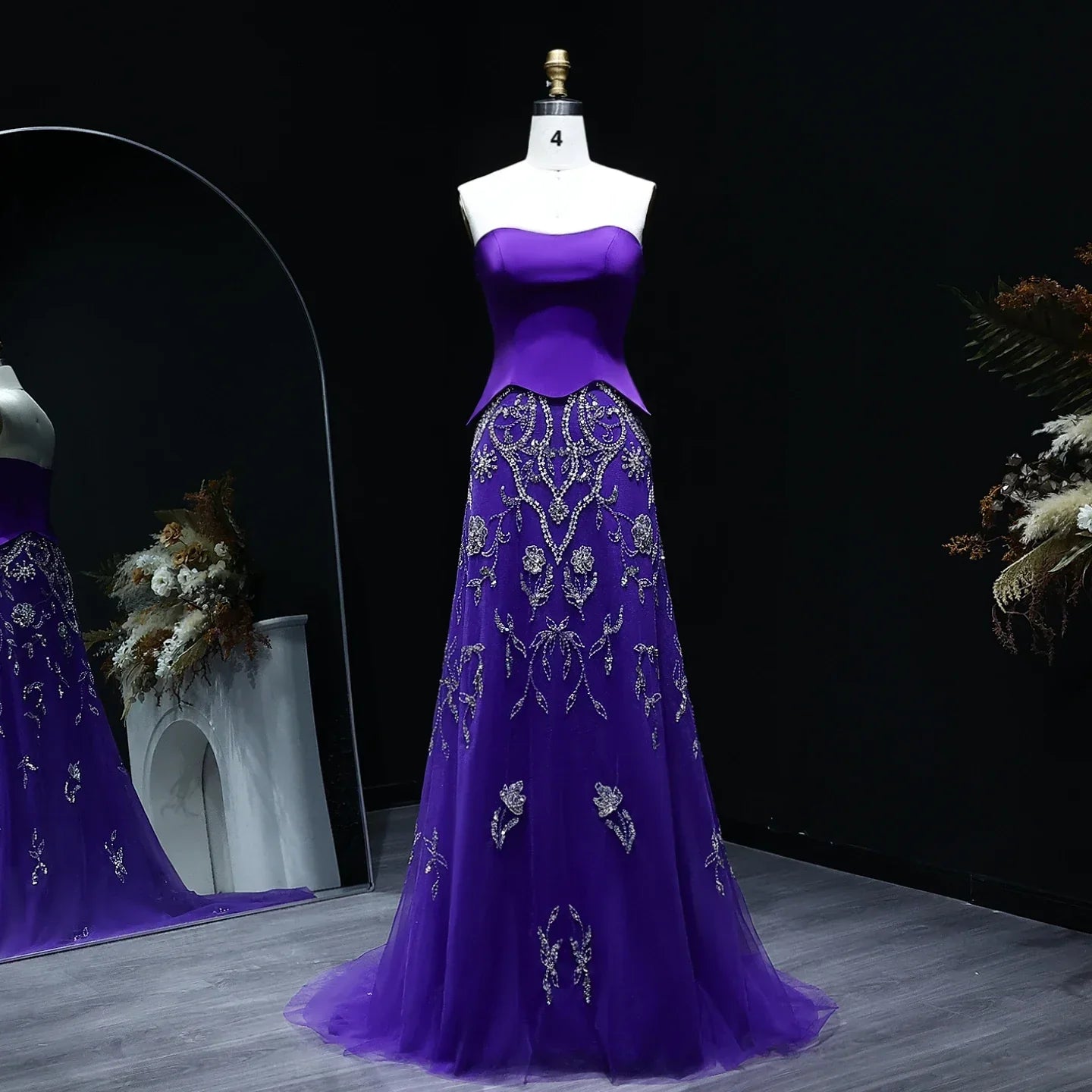 Tulle Strapless Sequined Evening Dress