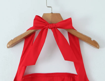 Bow Halter Slash Collar Lacing-Up Back Mini Dress