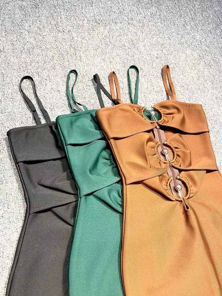 Strappy Hook Cut Out Bodycon Midi Dress