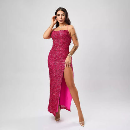 Sequin Formal Dress  Sleeveless Split Dress