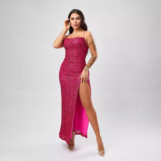 Sequin Formal Dress  Sleeveless Split Dress