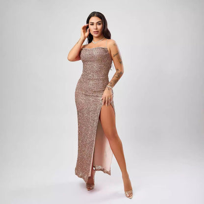 Sequin Formal Dress  Sleeveless Split Dress