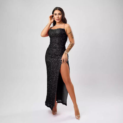 Sequin Formal Dress  Sleeveless Split Dress