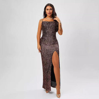 Sequin Formal Dress  Sleeveless Split Dress