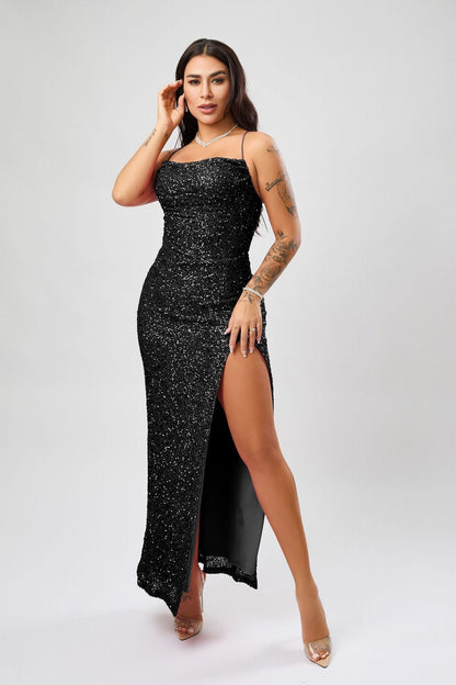Sequin Formal Dress  Sleeveless Split Dress