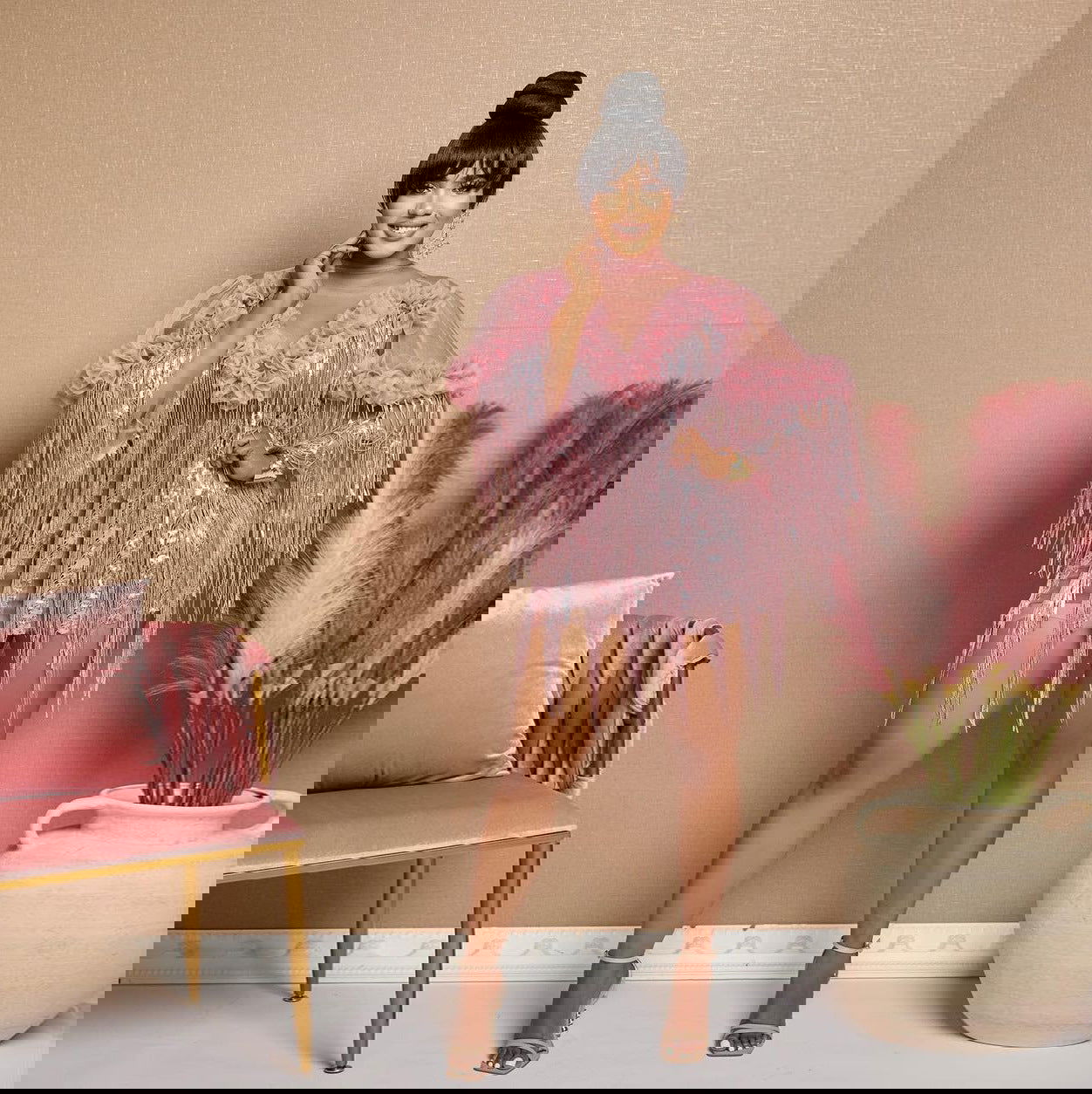 Sequined Tassel Evening Dress Short Sleeve Party