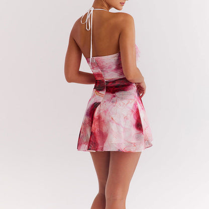 Halter Backless Printed Slim Fit Dress