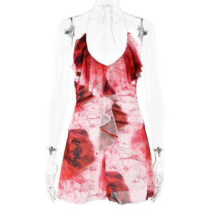 Halter Backless Printed Slim Fit Dress