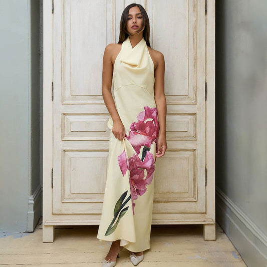 Halter Collar Printed DressBackless