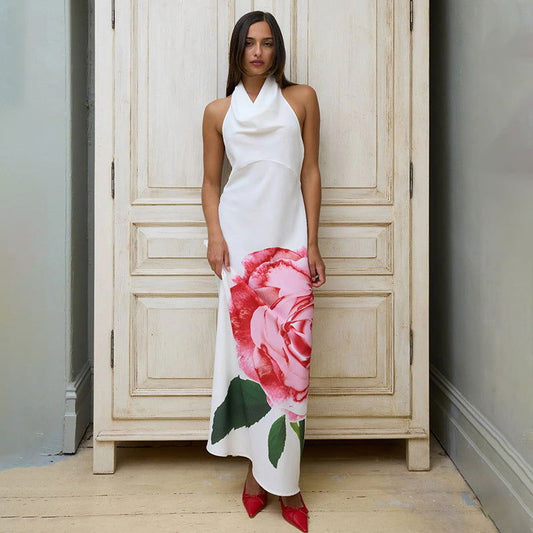 Halter Collar Printed DressBackless