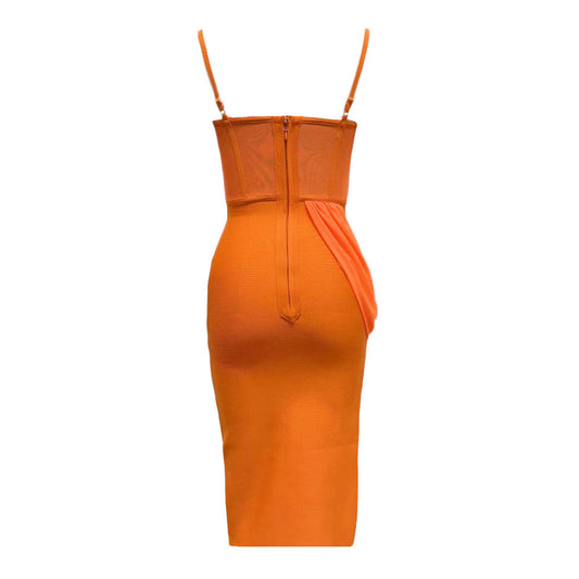 Split Sling Bandage Dress Mesh Patchwork Tight Party Dress Dress