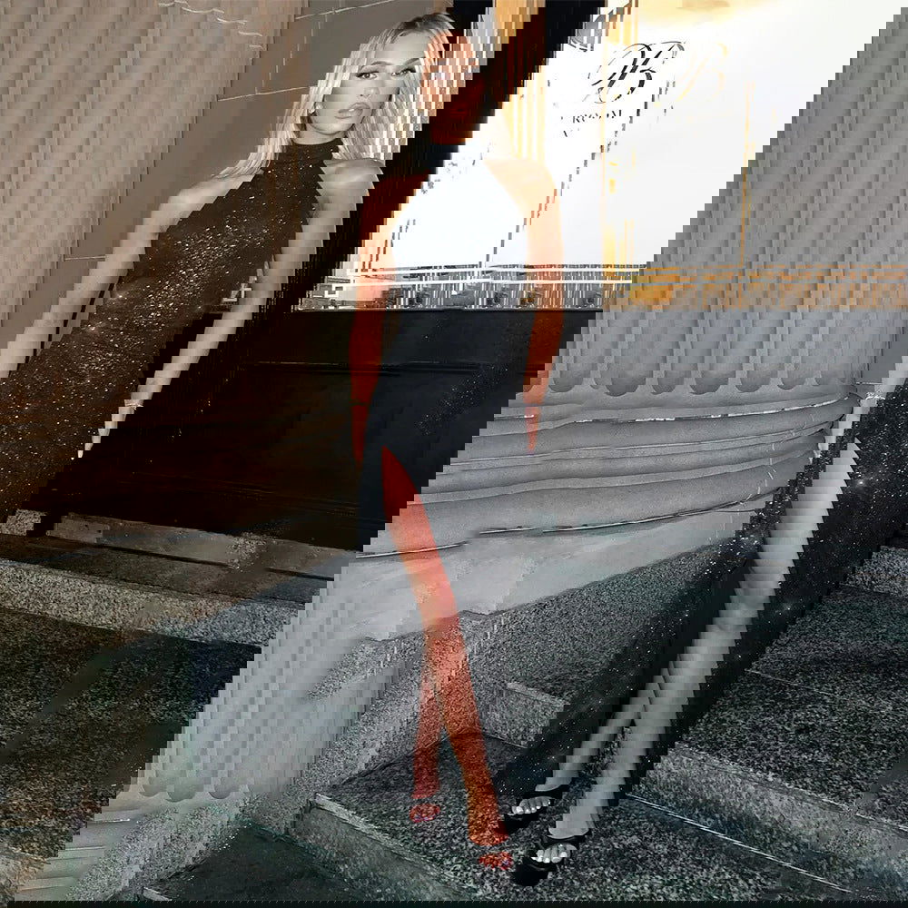 Wear Sleeveless Halter Backless Slim Fit Slit Dress