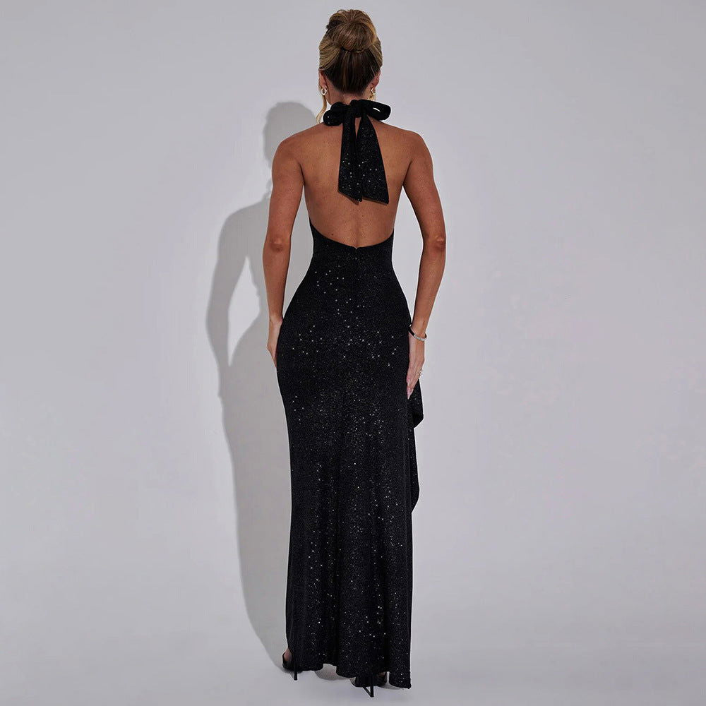 Wear Sleeveless Halter Backless Slim Fit Slit Dress