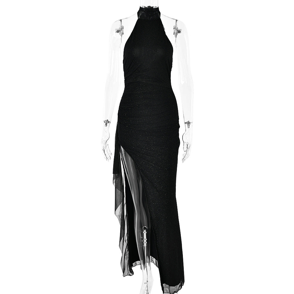 Wear Sleeveless Halter Backless Slim Fit Slit Dress