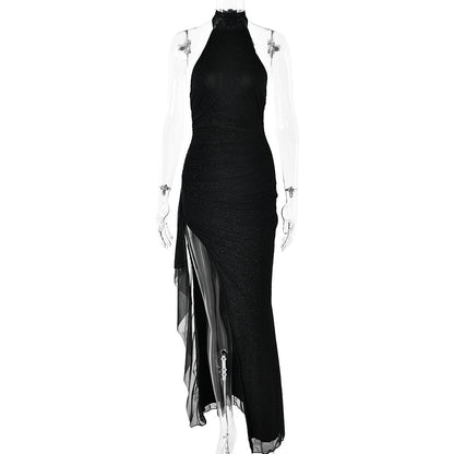 Wear Sleeveless Halter Backless Slim Fit Slit Dress