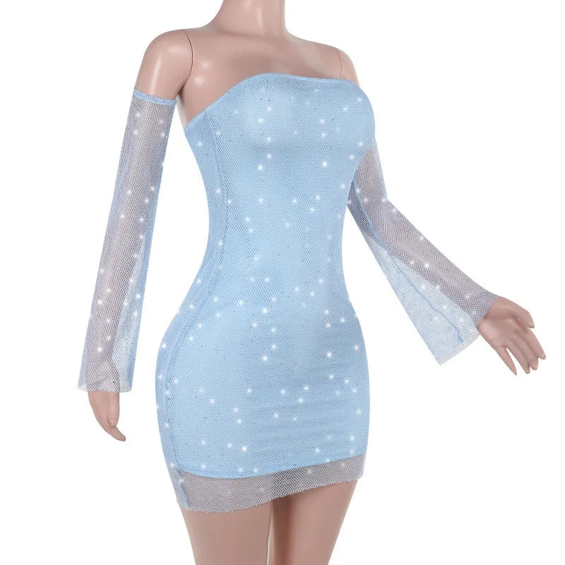 Off Shoulder Backless Long Sleeve Mini Dress