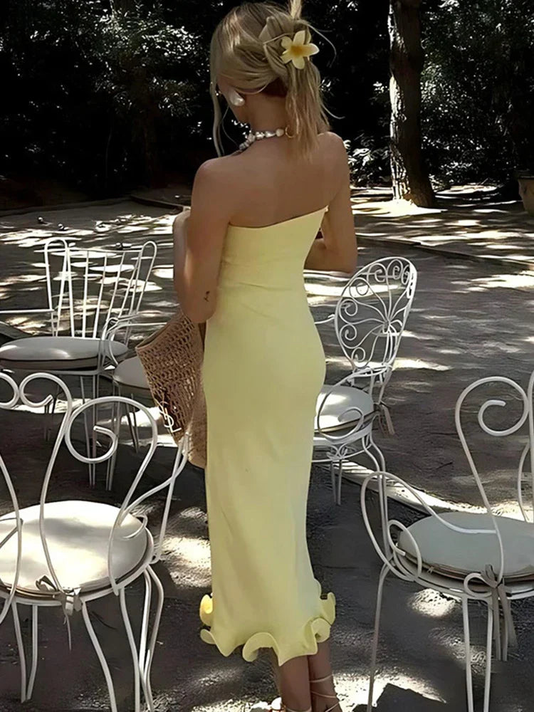 Frill Trim Tube Midi Dress