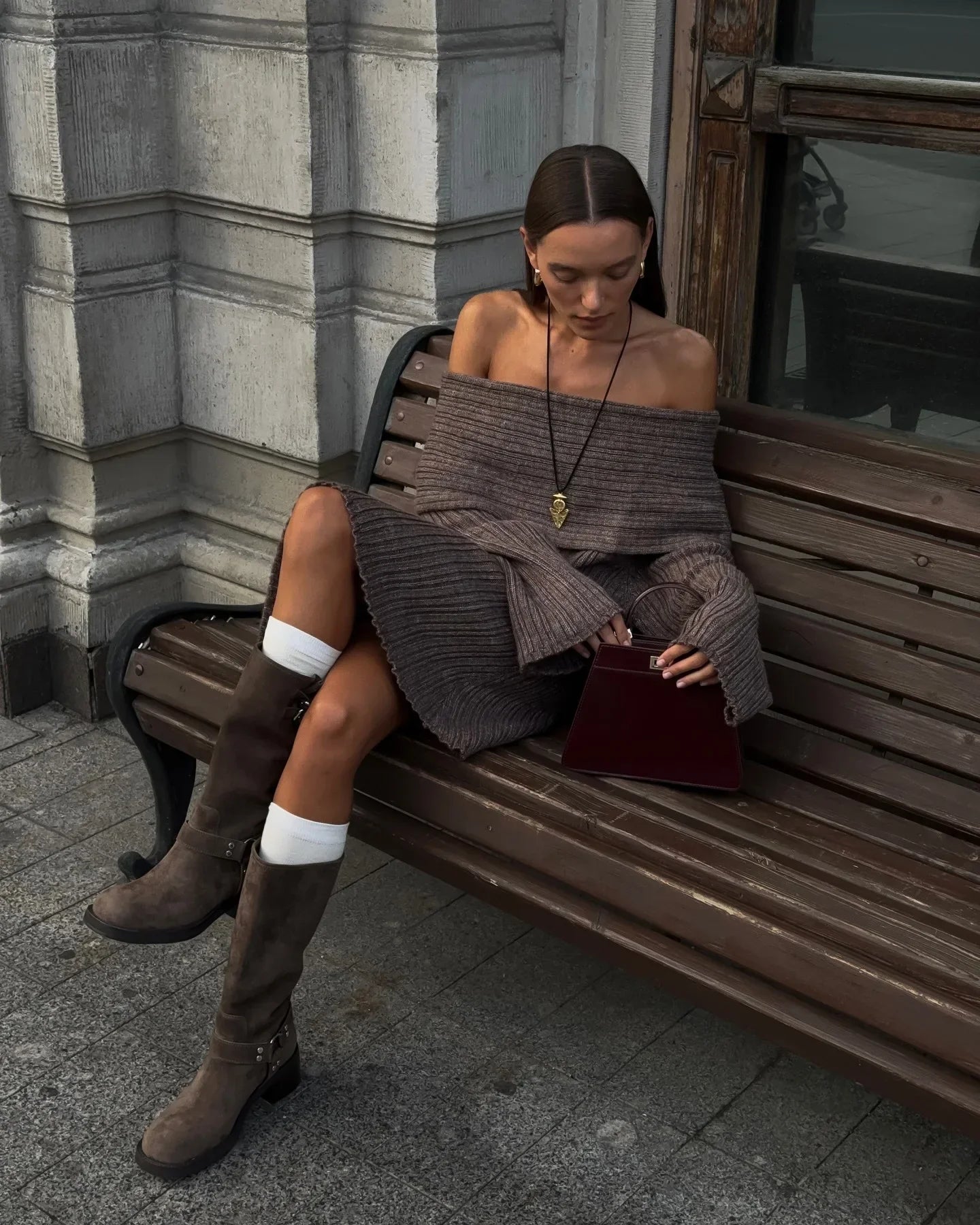 One-Shoulder Rib-knit Sweater Mini Dress