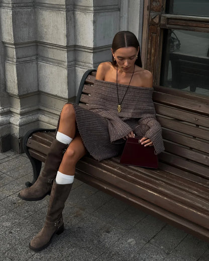 One-Shoulder Rib-knit Sweater Mini Dress