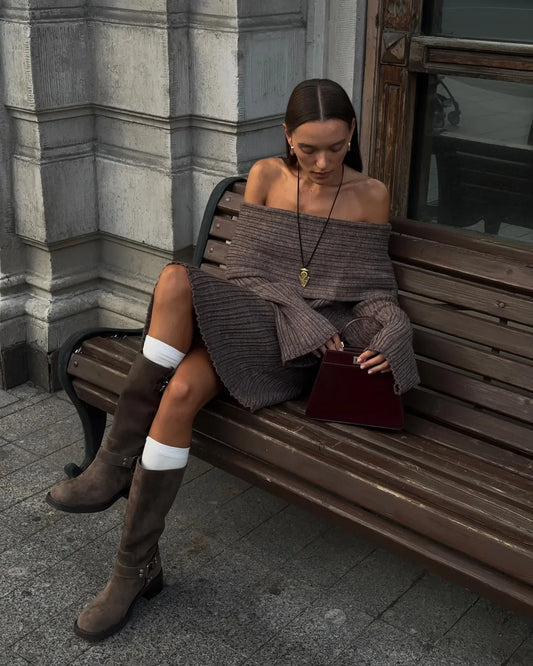 One-Shoulder Rib-knit Sweater Mini Dress