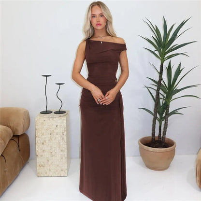Oblique Shoulder Backless Maxi Dress