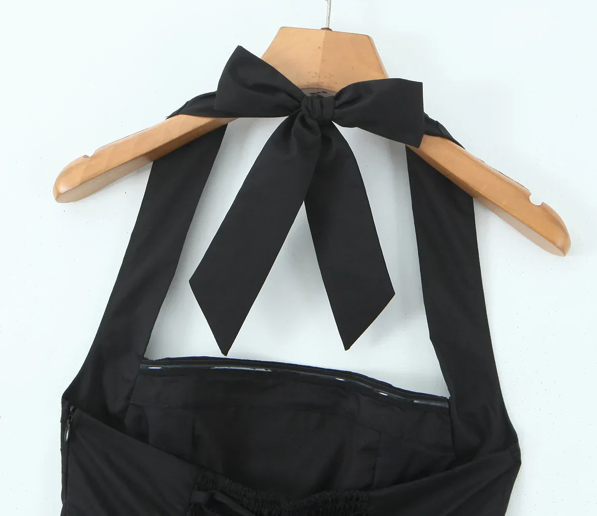 Bow Halter Slash Collar Lacing-Up Back Mini Dress