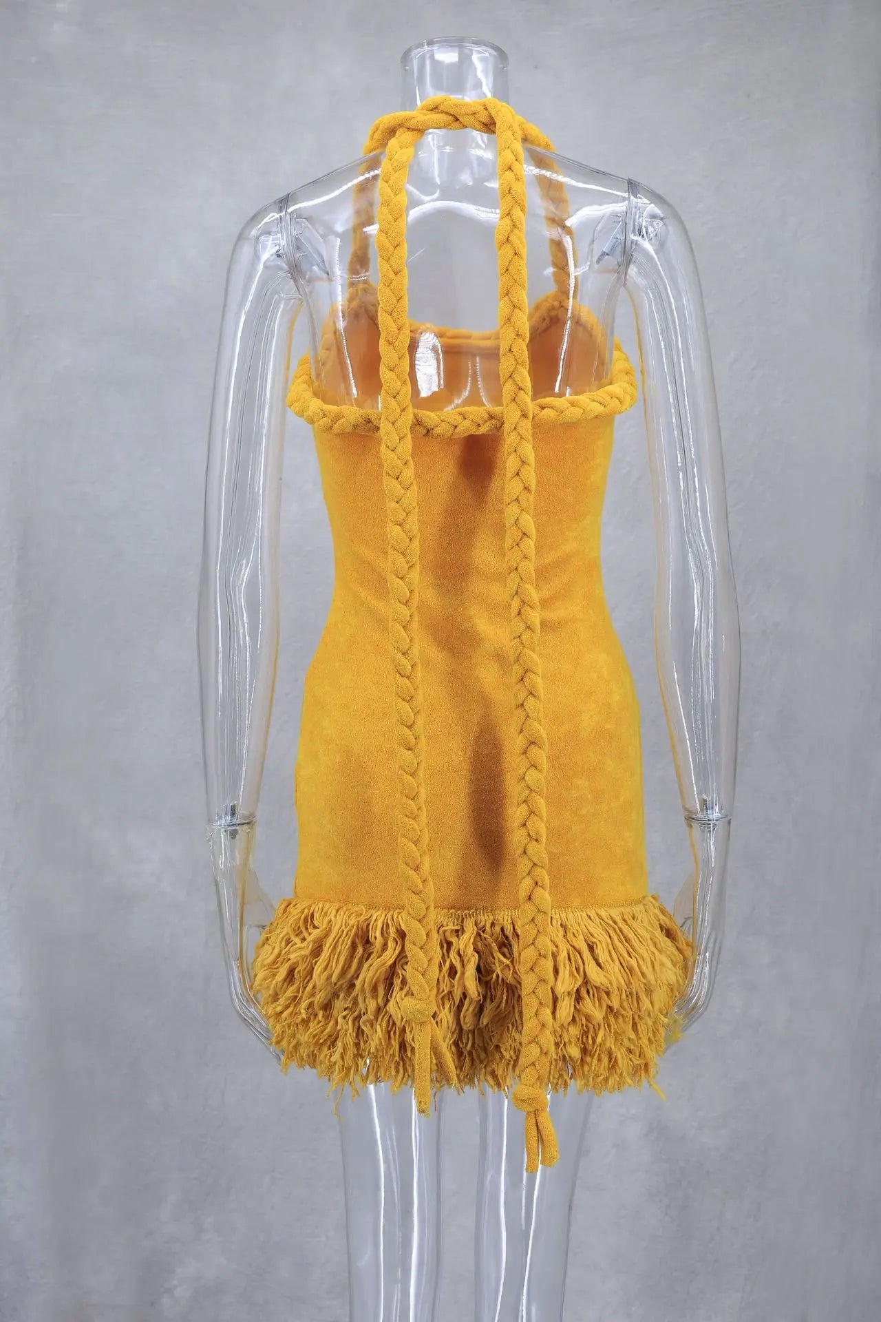 Fluff Patchwork Halter Mini Dress