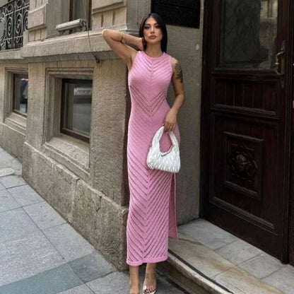 Sleeveless Patchwork Knit Maxi Dresses