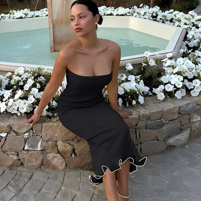 Frill Trim Tube Midi Dress