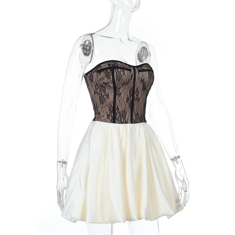 Patchwork Lace Black Backless Dress