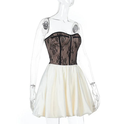 Patchwork Lace Black Backless Dress