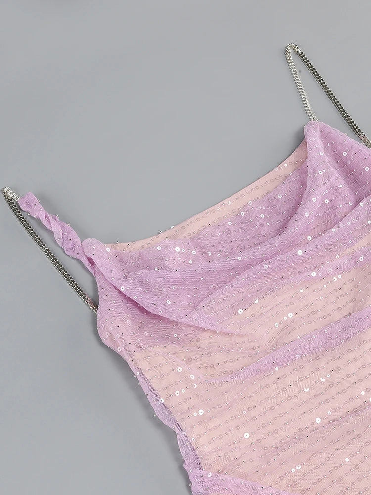 Chain Spaghetti Straps Sequins Maxi Dress