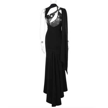 Hollow Out Sleeveless Black Maxi Dress
