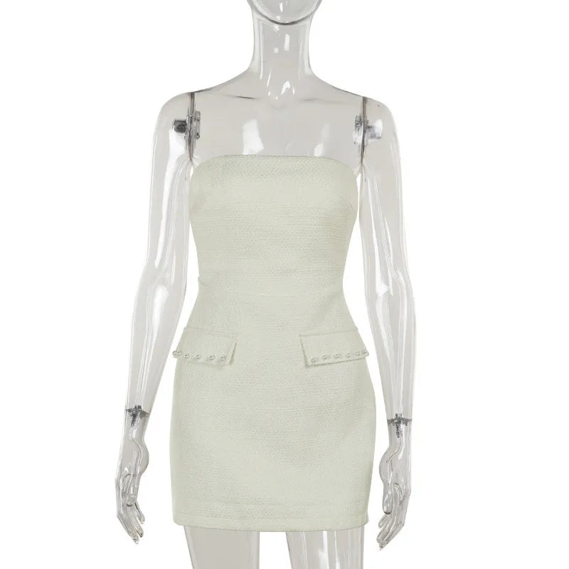 Pearl Long Sleeve Coat And Mini Strapless Dress Sets