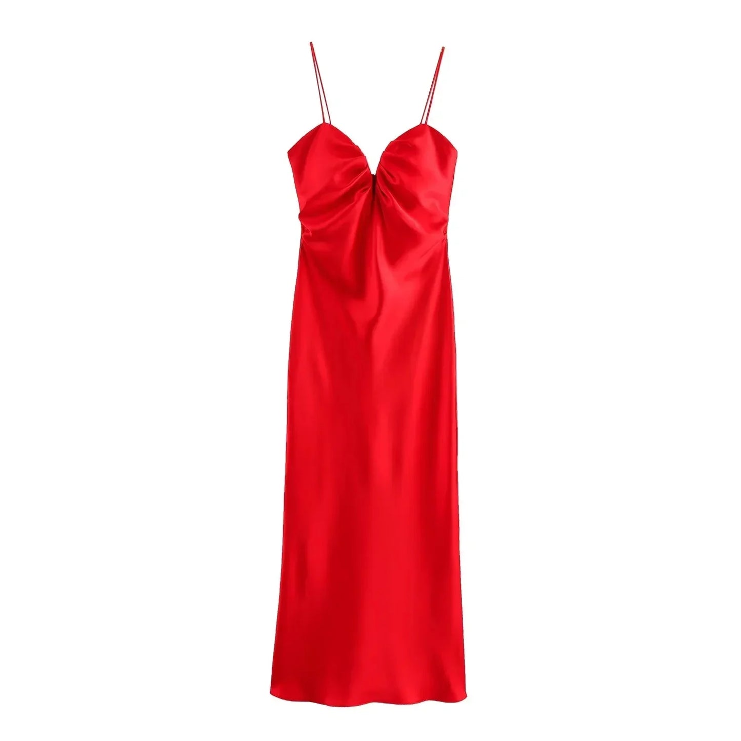 Spaghetti Strap Red Solid Dress